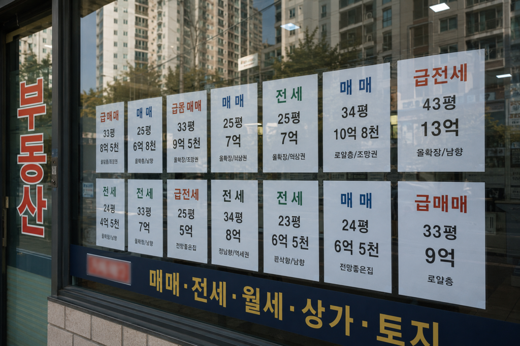 대출규제 시기 아파트 매매 매물 안내문 — 근저당 설정 매매 관련 부동산 중개사무소