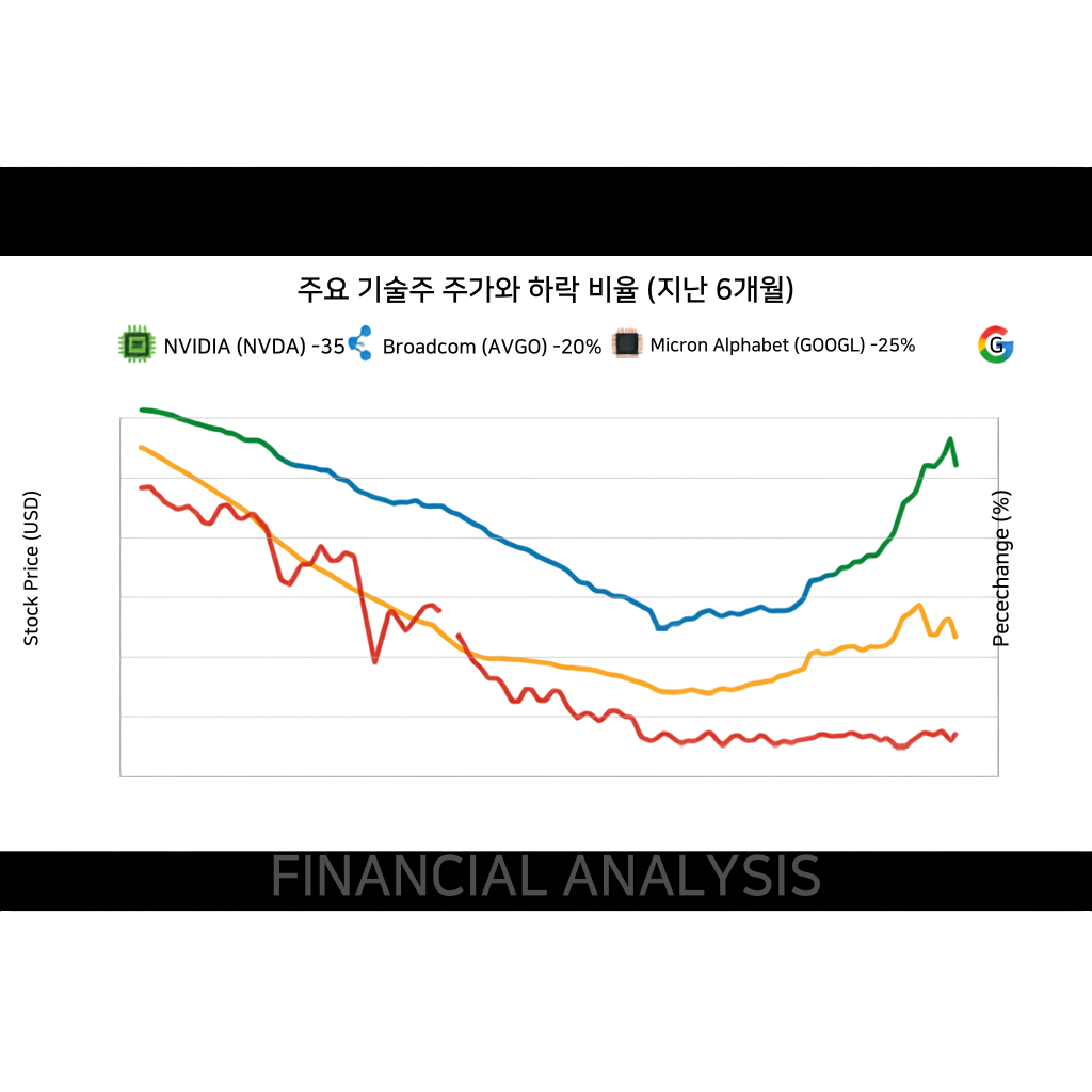 미국 증시 마감 현황 - AI 반도체 관련주 하락률 비교