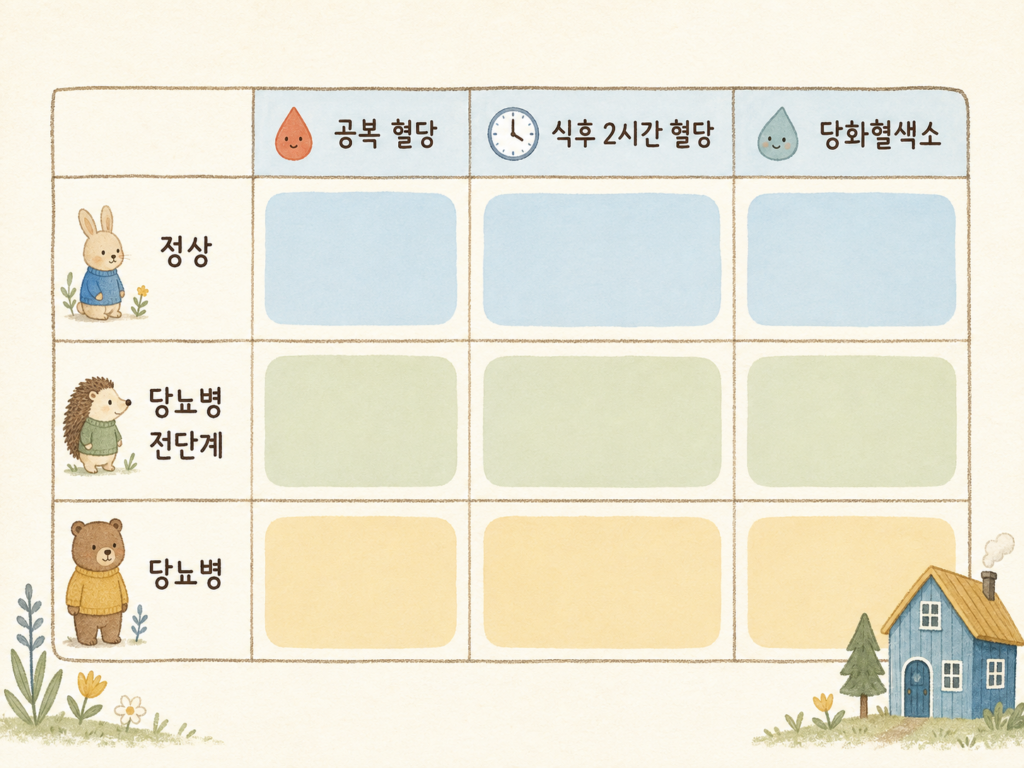 혈당 스파이크 판단 기준이 되는 공복·식후 혈당 정상 범위 비교표