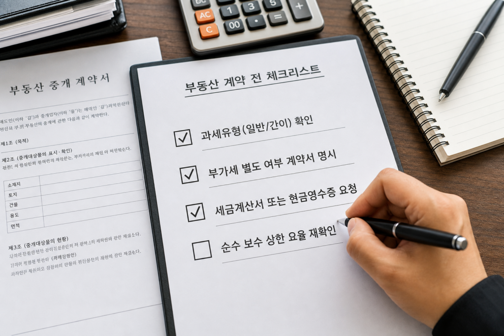 중개보수 부가세 포함 여부를 확인하는 부동산 계약 체크리스트