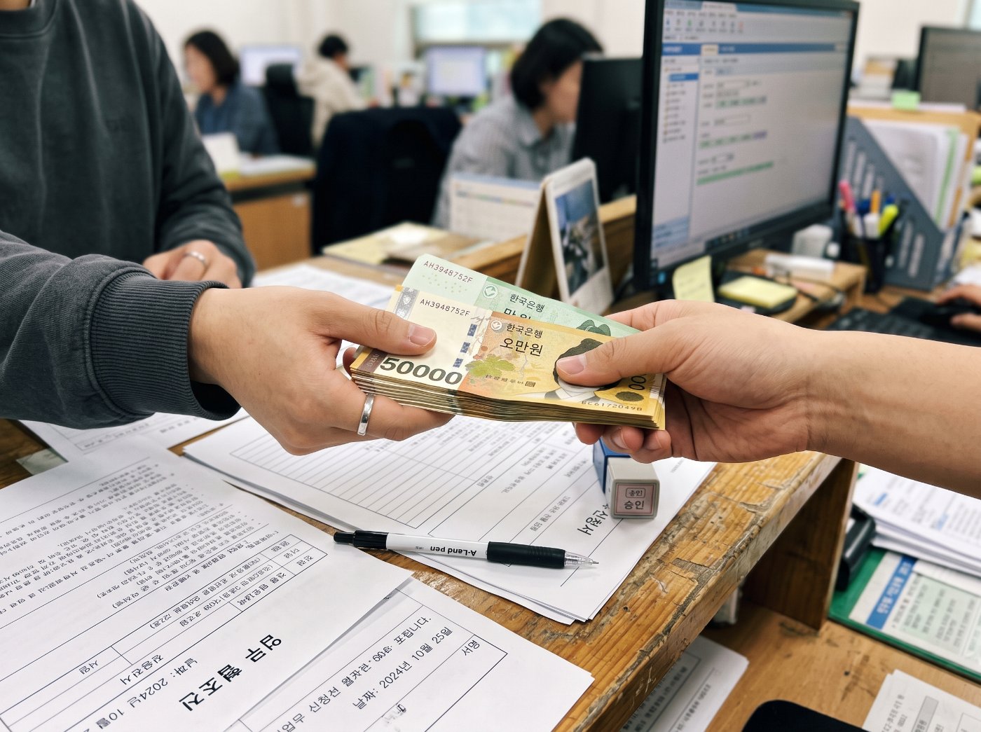 중개사무소에서 현금영수증 발행을 요청하는 모습