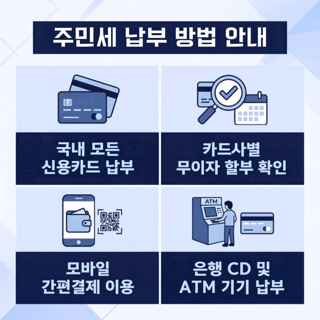 주민세를 신용카드, 모바일 간편결제, 은행 ATM으로 납부하는 방법 안내