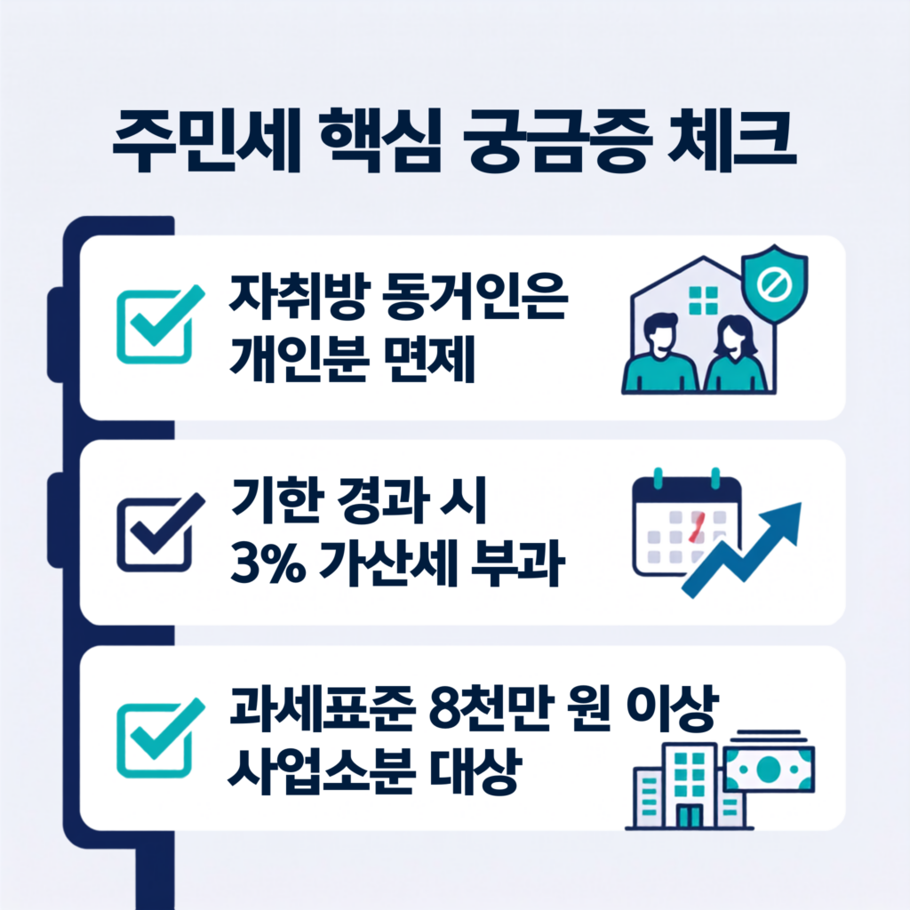 주민세 자취방 동거인 면제, 3% 가산세, 사업소분 대상 기준 요약