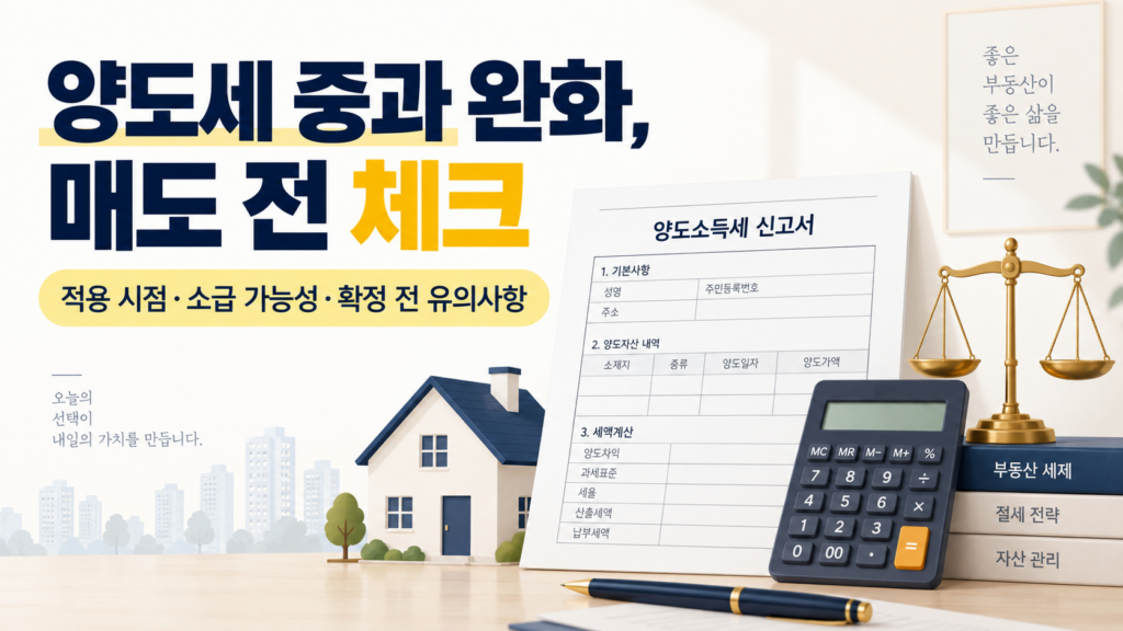 다주택자 양도세 중과 완화와 매도 전 세금 점검을 설명하는 이미지